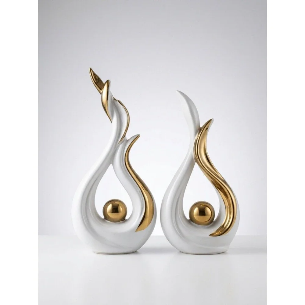 2 Abstract Flame Sculptures Ceramic